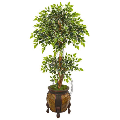 59in Variegated Ficus Artificial Tree in decorative planter with green leaves Nearly Natural on Tampa Home & Garden Store