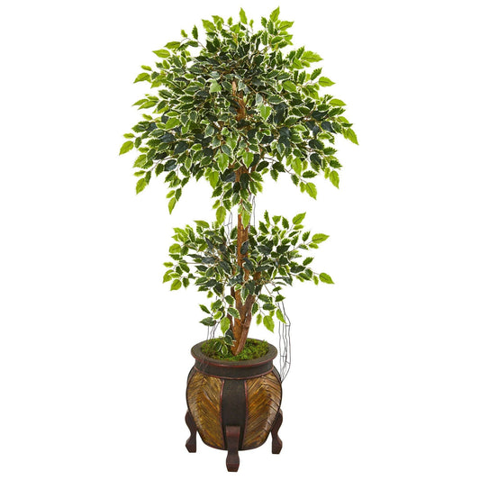59in Variegated Ficus Artificial Tree in decorative planter with green leaves Nearly Natural on Tampa Home & Garden Store