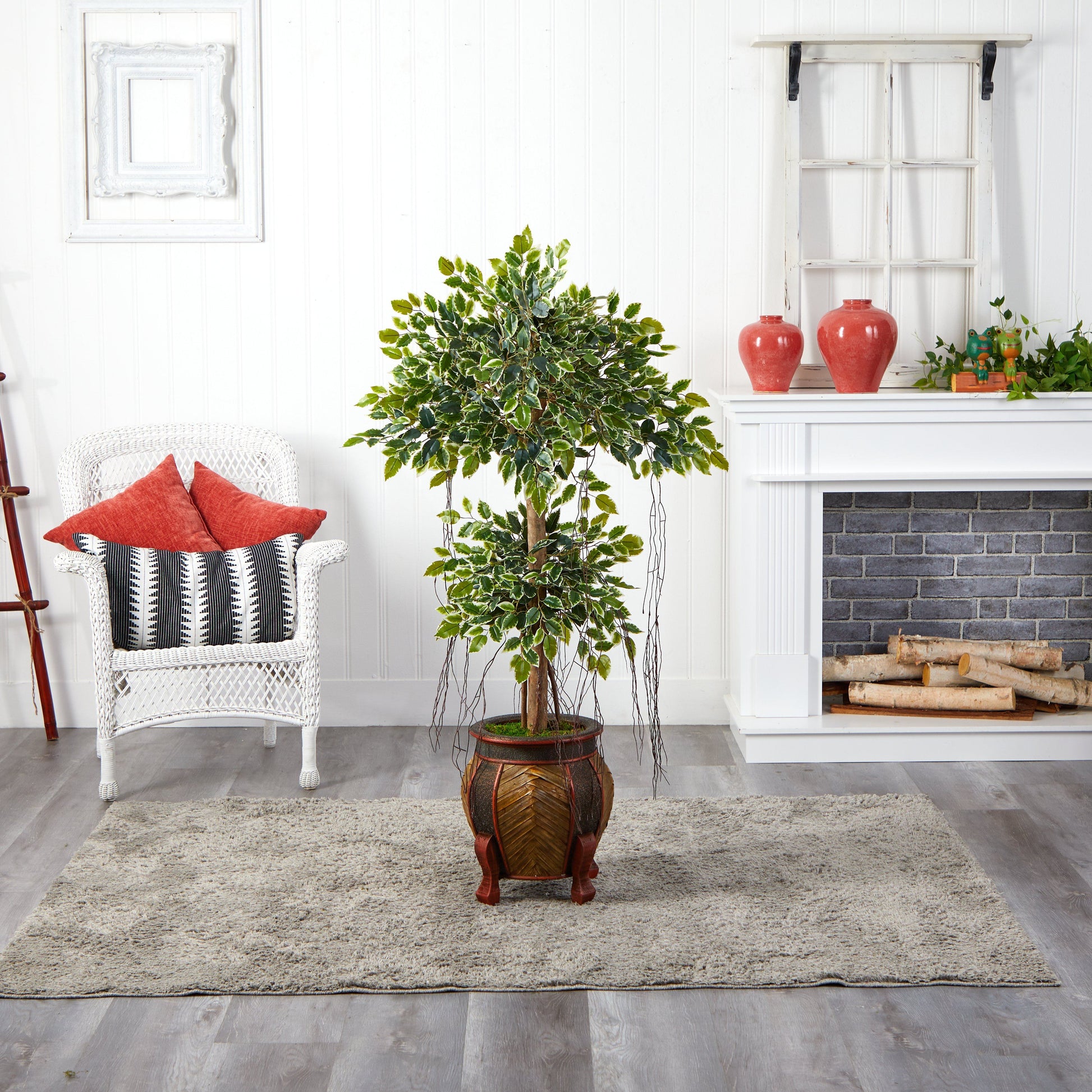 59-inch variegated ficus artificial tree in decorative planter by Nearly Natural on Tampa Home & Garden Store