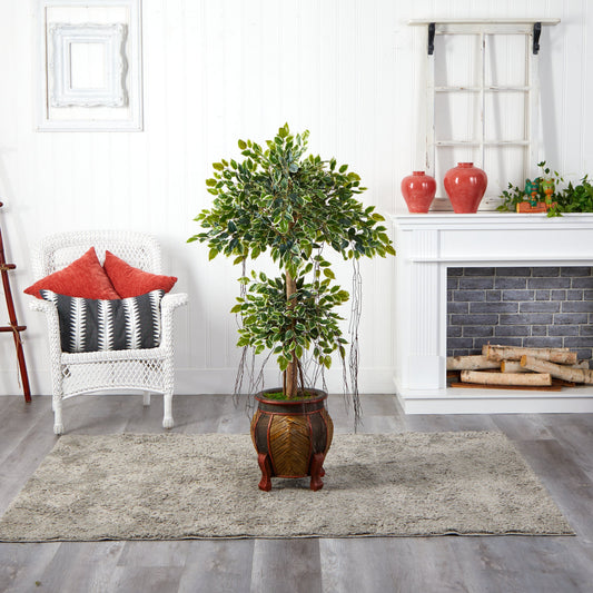 59-inch variegated ficus artificial tree in decorative planter by Nearly Natural on Tampa Home & Garden Store