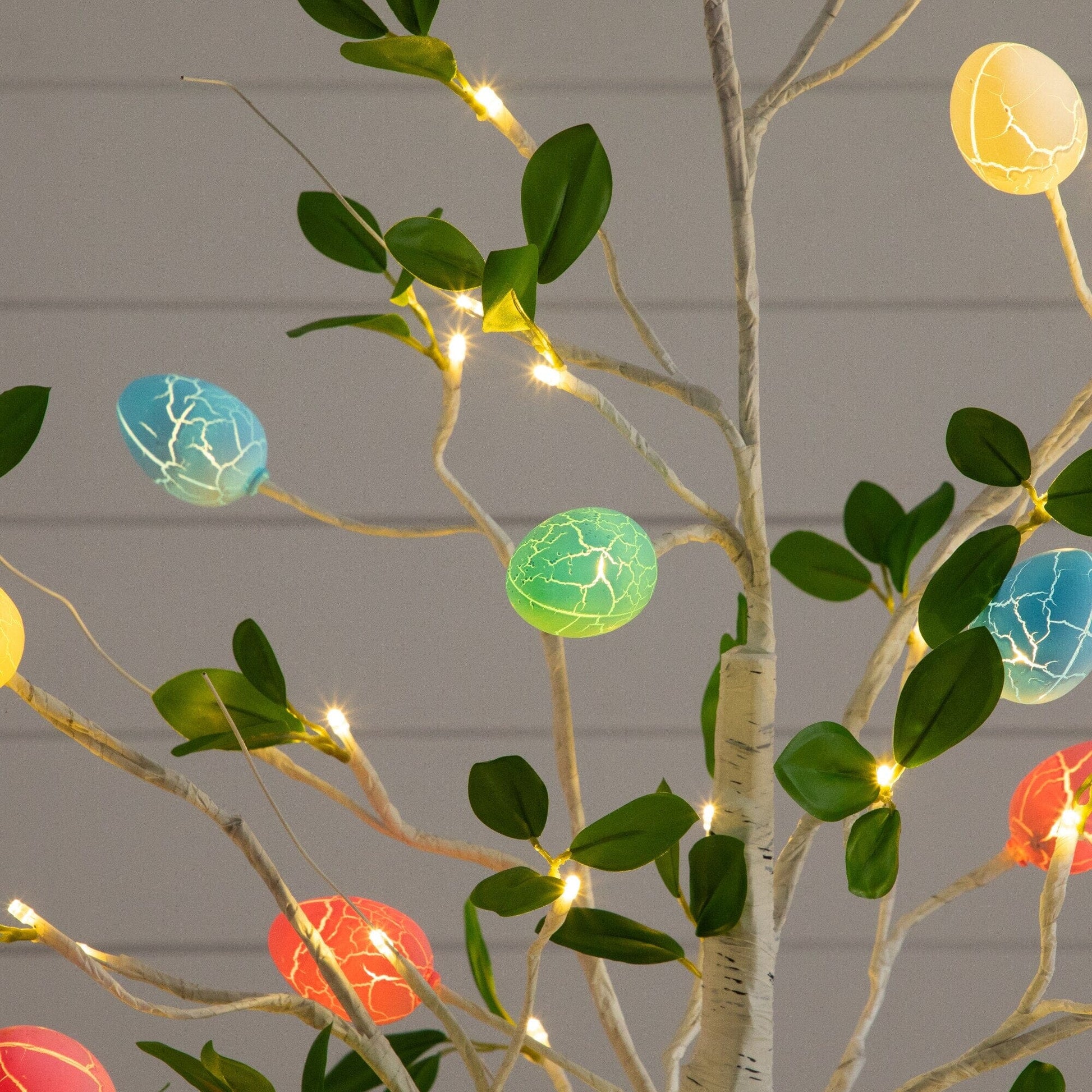 5' Pre-Lit Easter egg twig tree by Nearly Natural with warm white LEDs and colorful crackle eggs on Tampa Home & Garden Store