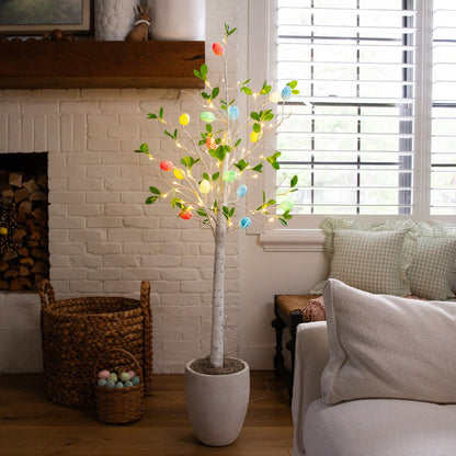 5' Pre-Lit Blooming Easter Egg Twig Tree with 18 warm-white LEDs by Nearly Natural on Tampa Home & Garden Store