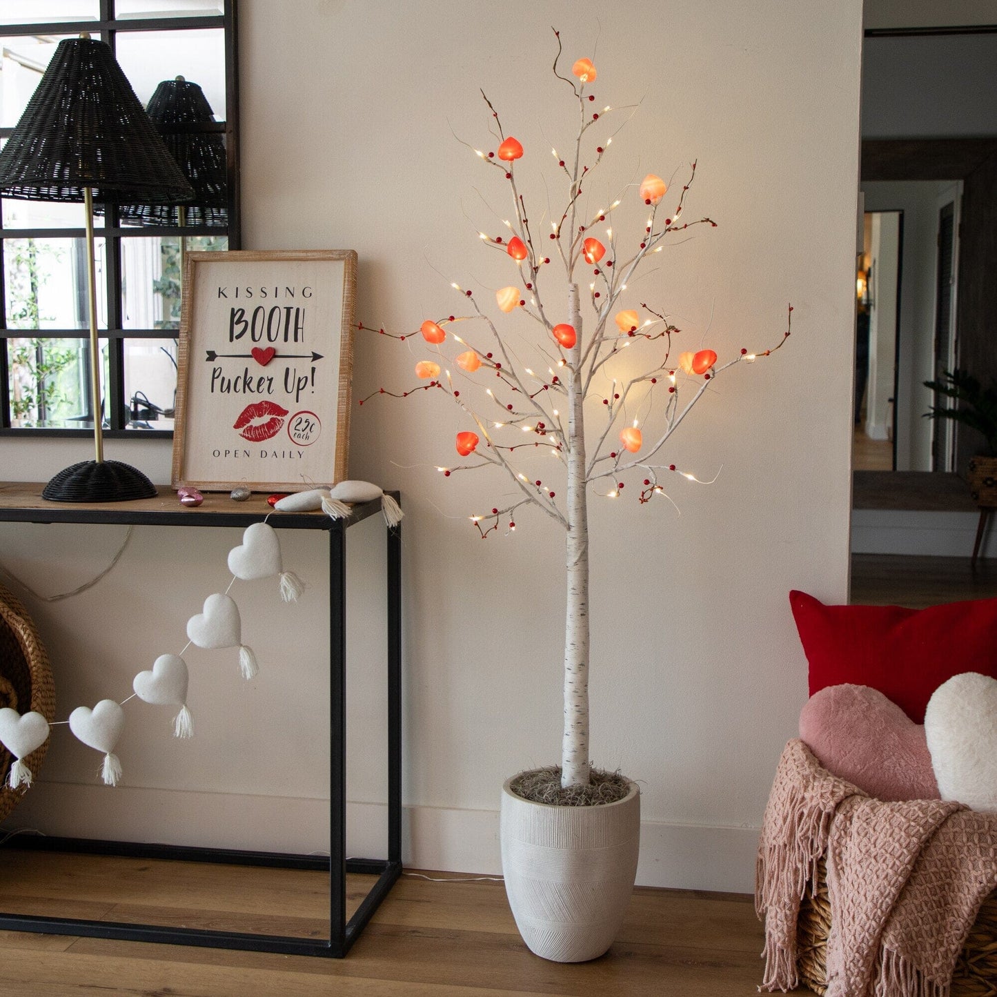 5ft Pre-Lit Valentine Twig Tree with 72 heart LEDs and red berries by Nearly Natural on Tampa Home & Garden Store