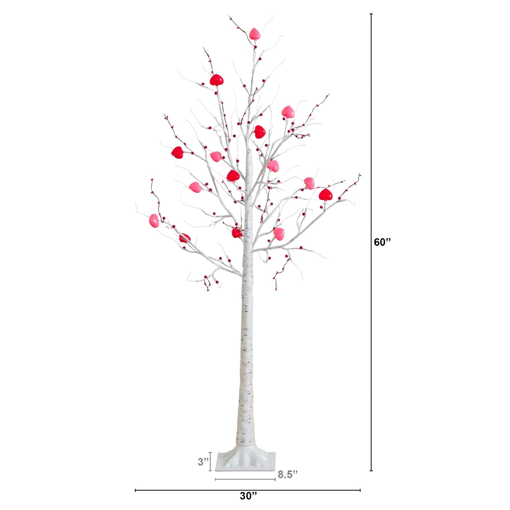 5' Pre-Lit Valentine's Day Twig Tree with 72 Heart Shaped LED Lights and Red Berries on Tampa Home & Garden Store