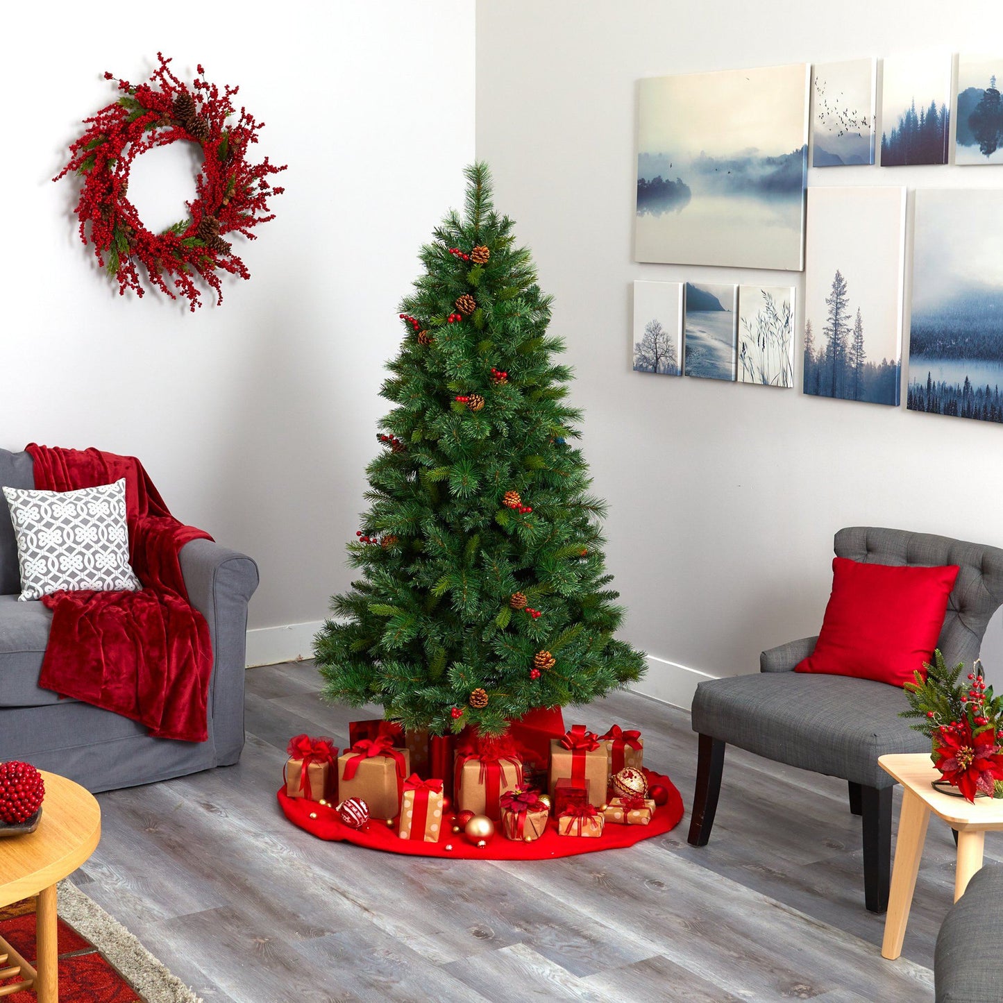 Artificial Spruce Tree With Pine Cones And Lights