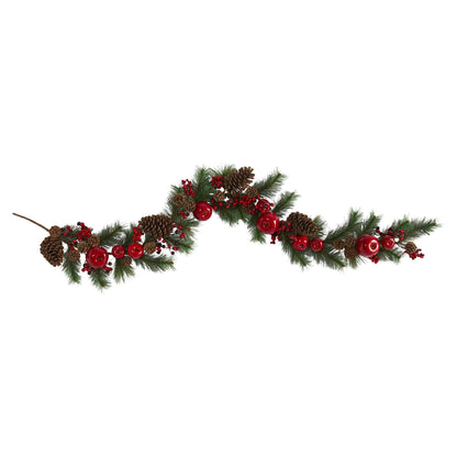 Apple, Berries and Pinecone Garland with pinecones and red berries Nearly Natural on Tampa Home & Garden Store