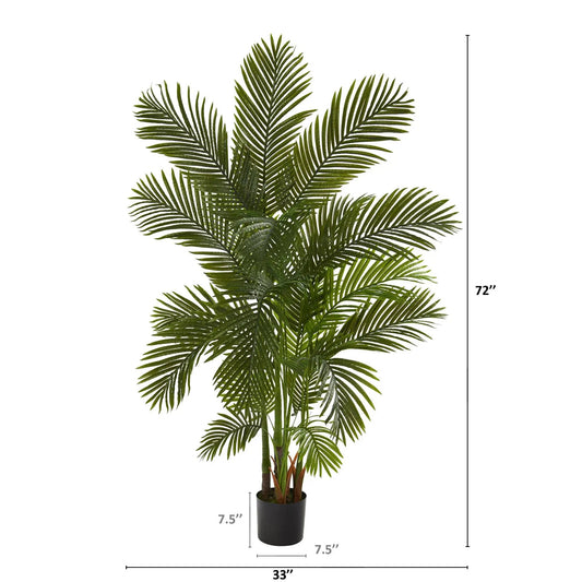 Areca Palm Artificial Tree 6 ft tall with green fronds in black pot by Nearly Natural on Tampa Home & Garden Store