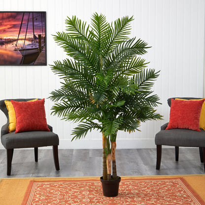 6' Areca Palm Artificial Tree with three trunks and lush green fronds, Nearly Natural real touch on Tampa Home & Garden Store