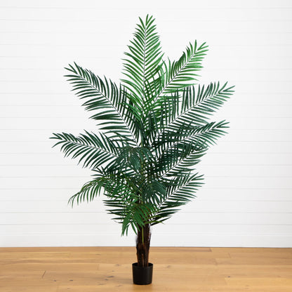 6’ Areca Palm Tree artificial green palm fronds in a black planter pot by Nearly Natural on Tampa Home & Garden Store