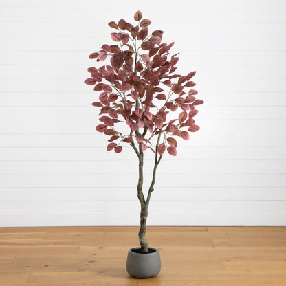 6’ Artificial Autumn Dogwood Fall Tree in Deco Planter burgundy leaves in gray planter on Tampa Home & Garden Store