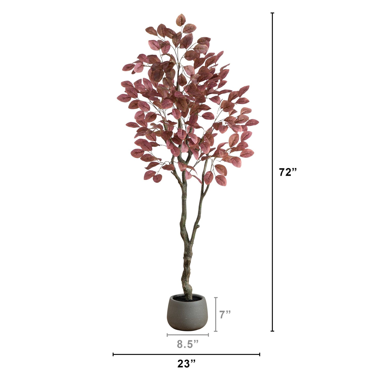 6’ Artificial Autumn Dogwood Tree in gray deco planter by Nearly Natural with burgundy leaves on Tampa Home & Garden Store