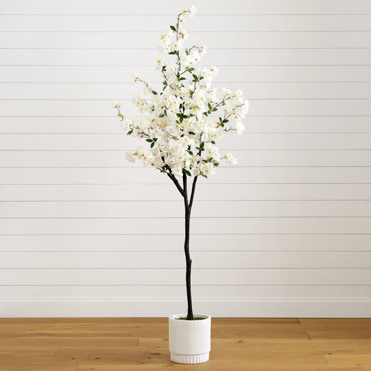 6’ Artificial Cherry Blossom Tree with White Decorative Planter - Tampa Home & Garden Store