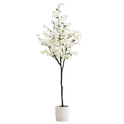 6’ Artificial Cherry Blossom Tree with White Decorative Planter