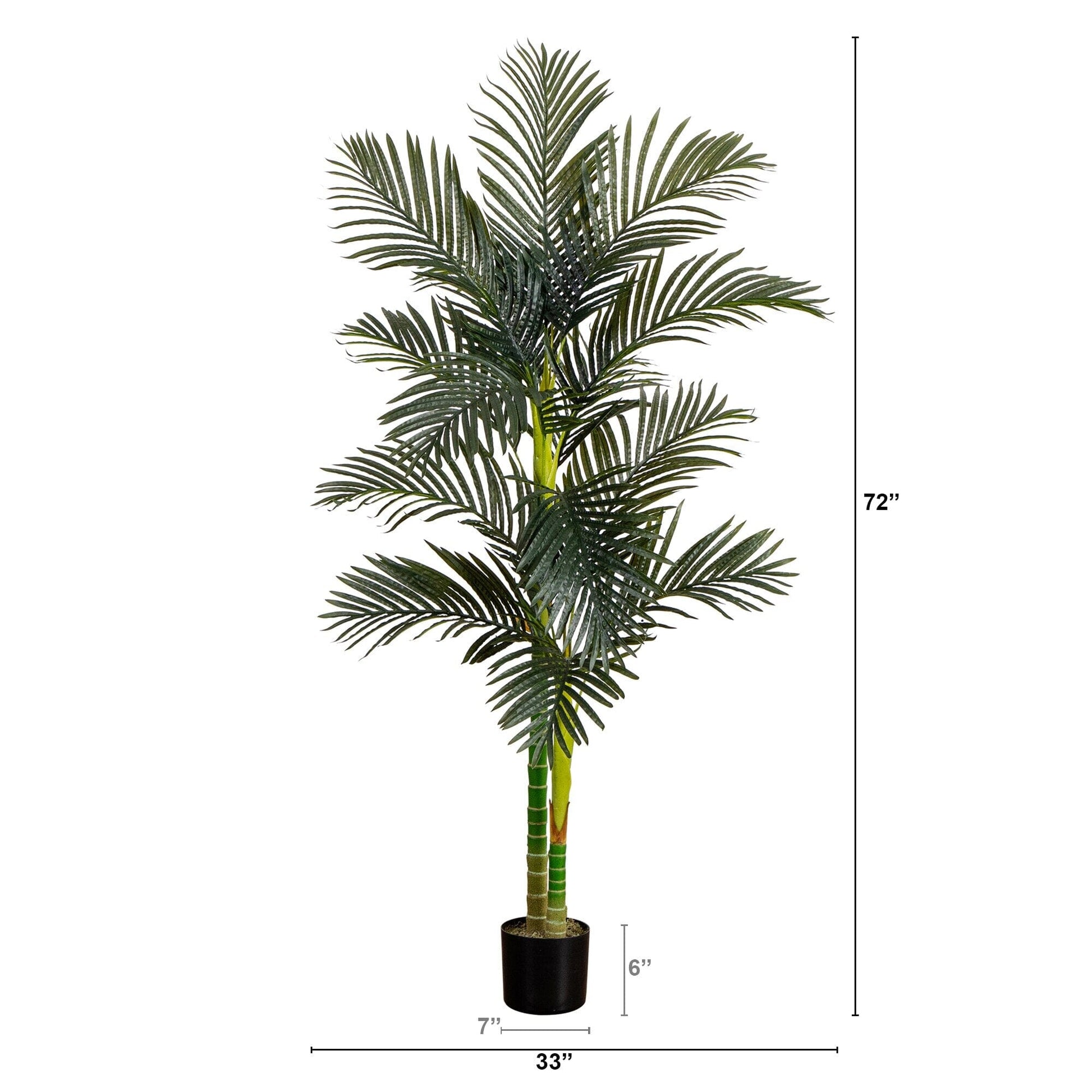 6’ Artificial Double Stalk Golden Cane Palm Tree Nearly Natural in black pot with dark green fronds 72in tall on Tampa Home & Garden Store