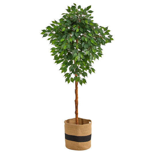 Artificial Ficus Tree in handmade jute basket with lush green leaves by Nearly Natural on Tampa Home & Garden Store