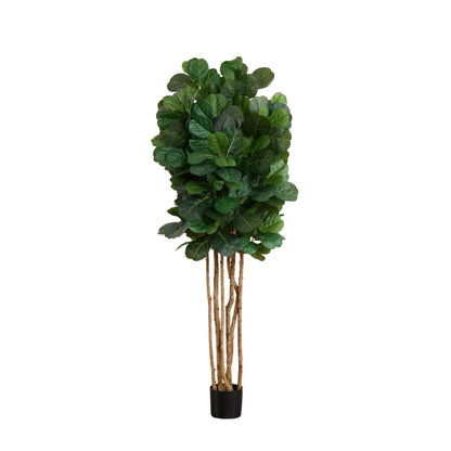 6 ft artificial fiddle leaf fig tree with green leaves on multiple brown trunks in a black pot on Tampa Home & Garden Store
