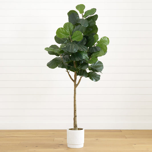 6’ Artificial Fiddle Leaf Fig Tree with White Decorative Planter - Tampa Home & Garden Store