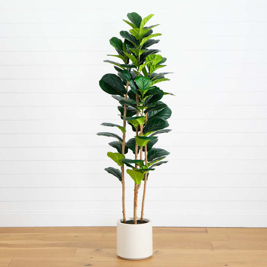 6’ Artificial Fiddle Leaf Tree in Decorative White Planter - Tampa Home & Garden Store
