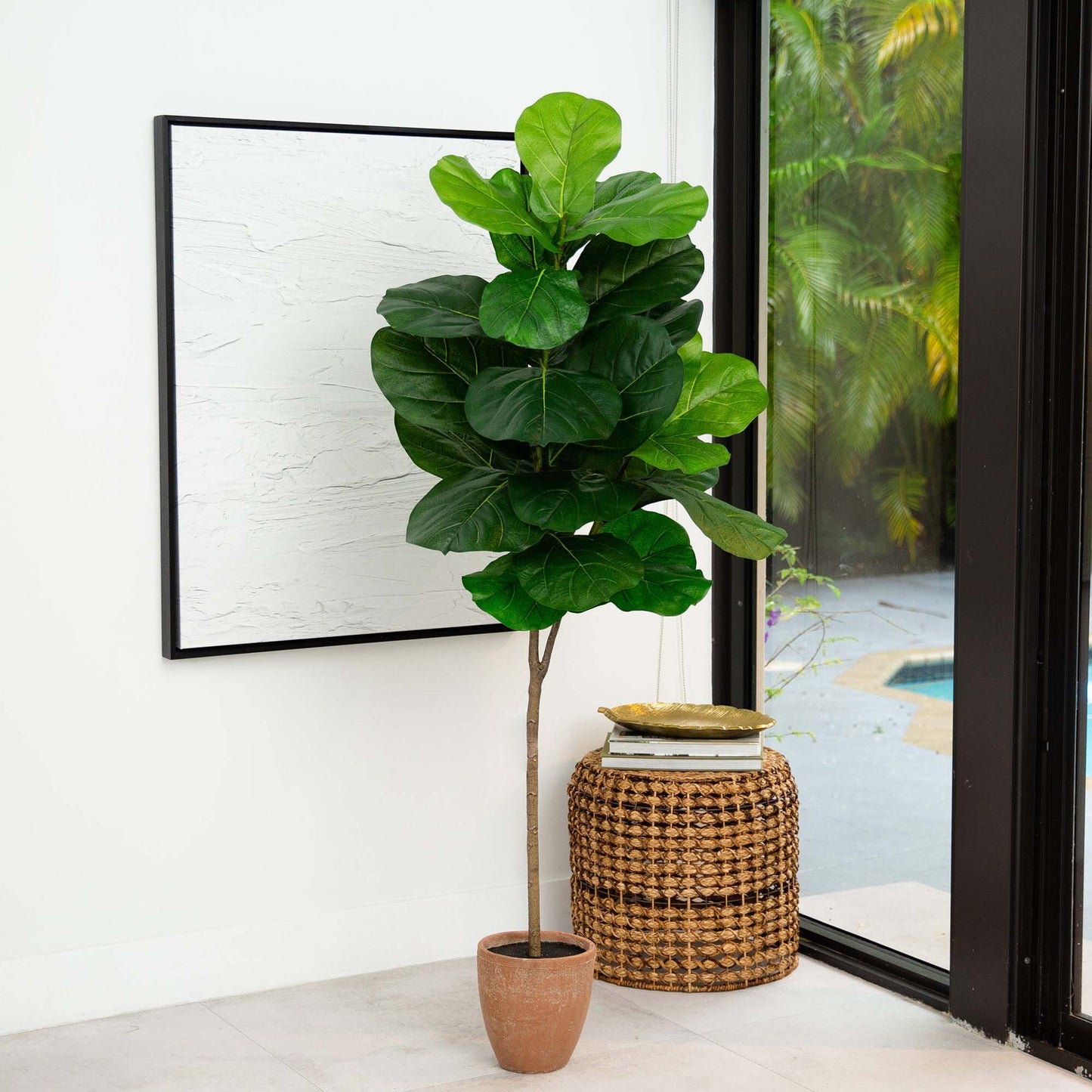 Ficus Lyrata artificial gigante de 1,80 m con hojas de tacto real en maceta decorativa