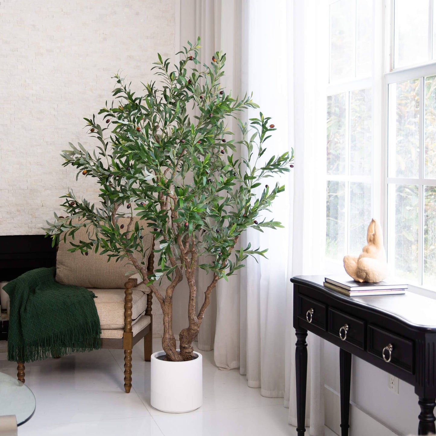 Artificial Olive Tree in White Decorative Planter