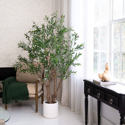 Artificial Olive Tree in White Decorative Planter