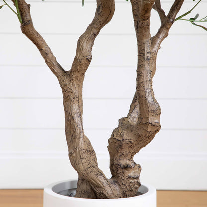 Artificial Olive Tree in White Decorative Planter