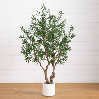 Artificial Olive Tree in White Decorative Planter