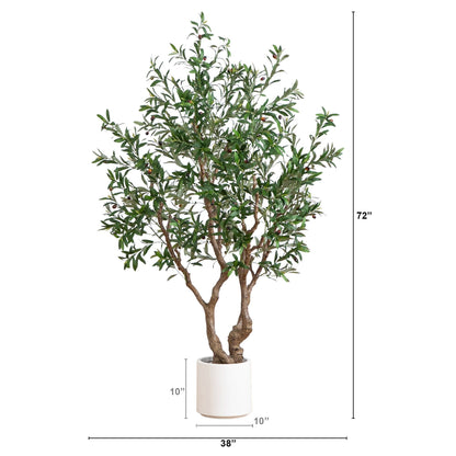 Artificial Olive Tree in White Decorative Planter