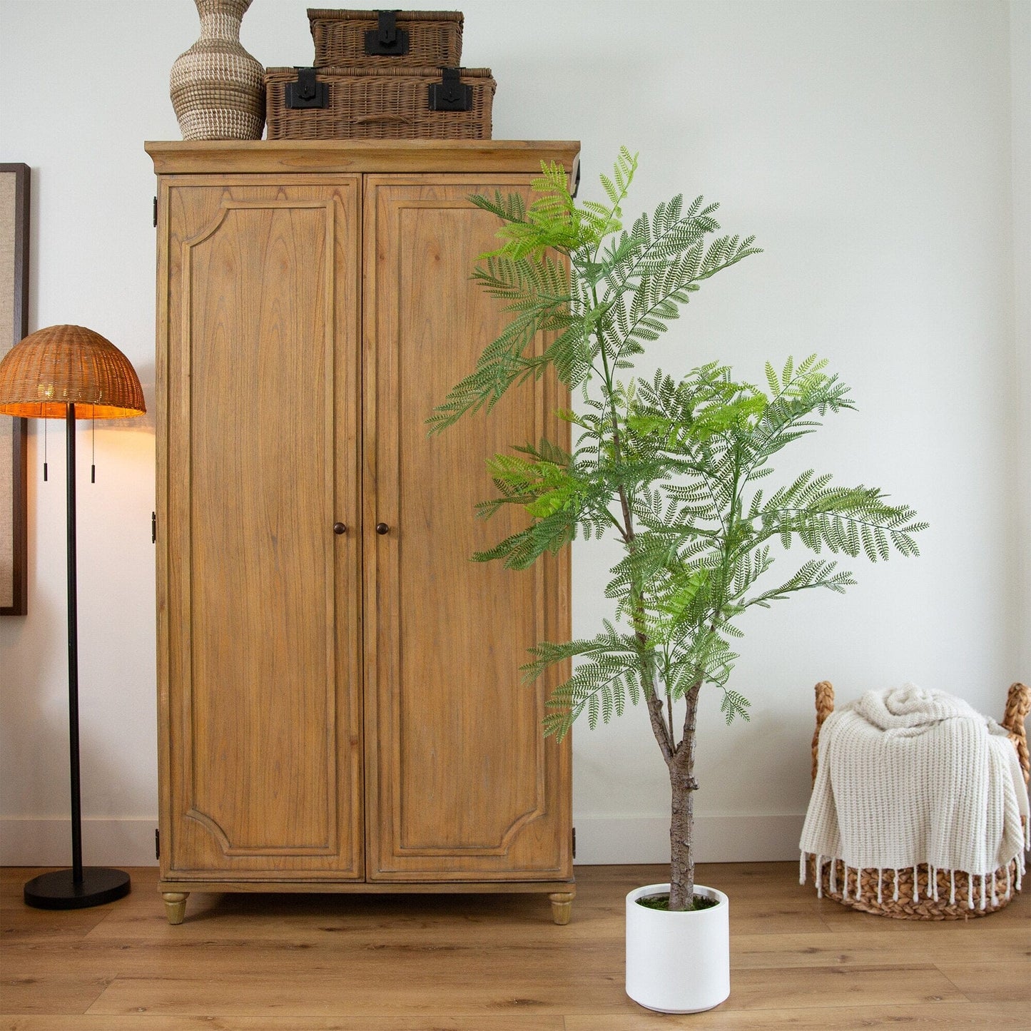 Artificial Jacaranda Tree with a White Planter
