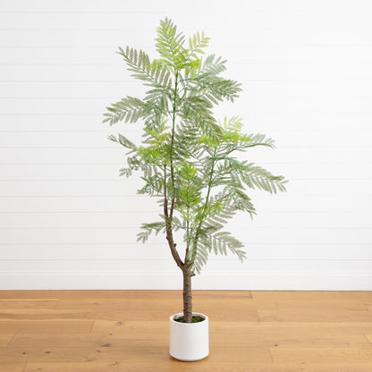 Artificial Jacaranda Tree with a White Planter