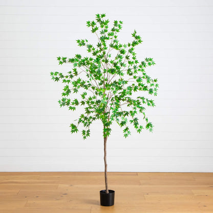 6' Artificial Maple Tree by Nearly Natural with vivid green leaves in a black planter on Tampa Home & Garden Store