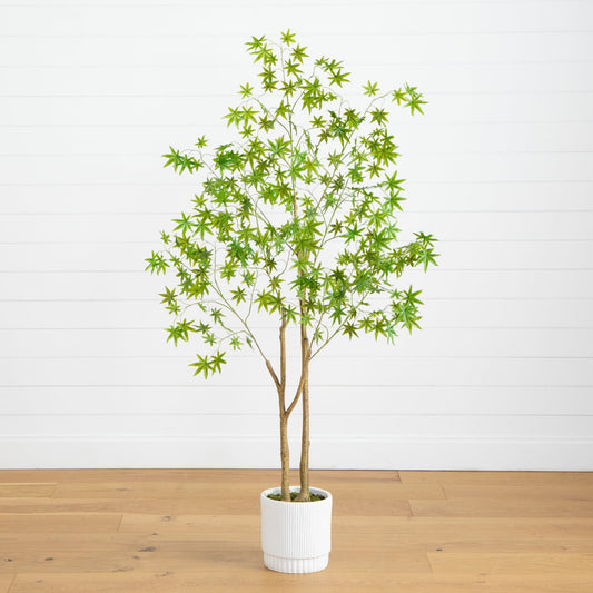 6 ft Artificial Maple Tree by Nearly Natural in a white planter on Tampa Home & Garden Store