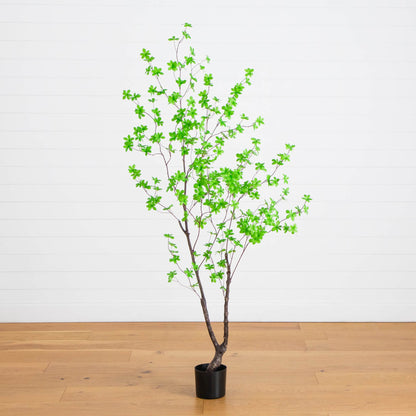 6-ft Artificial Minimalist Enkianthus Tree in black pot with green leaves Nearly Natural on Tampa Home & Garden Store