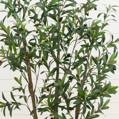 6 ft Nearly Natural artificial olive tree in white planter with green leaves and olives on Tampa Home & Garden Store