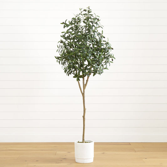 6’ Artificial Olive Tree with White Decorative Planter - Tampa Home & Garden Store