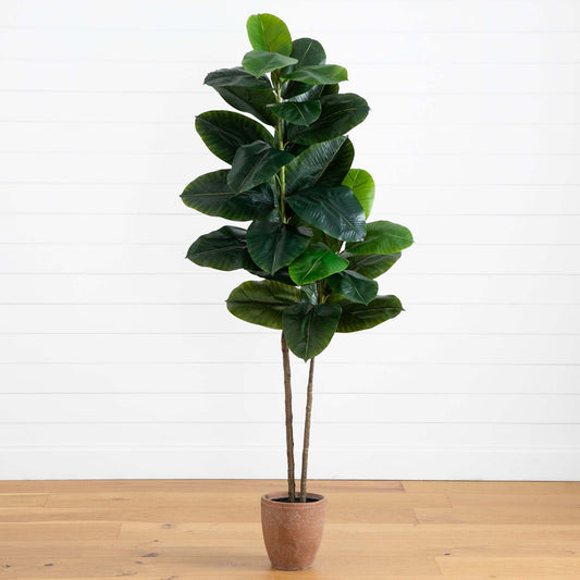 6’ Artificial Rubber Tree in Decorative Planter with Real Touch Leaves - Tampa Home & Garden Store