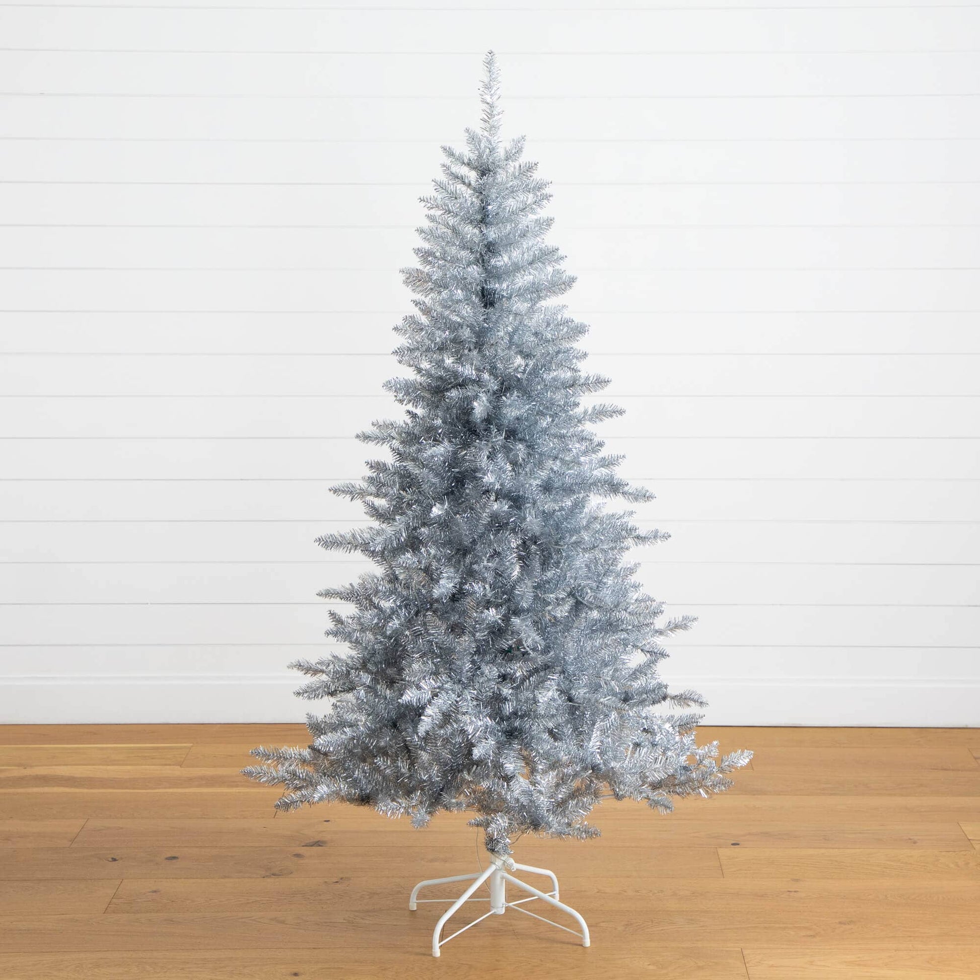 Nearly Natural 6' artificial silver Christmas tree with 300 cool white LED lights on Tampa Home & Garden Store