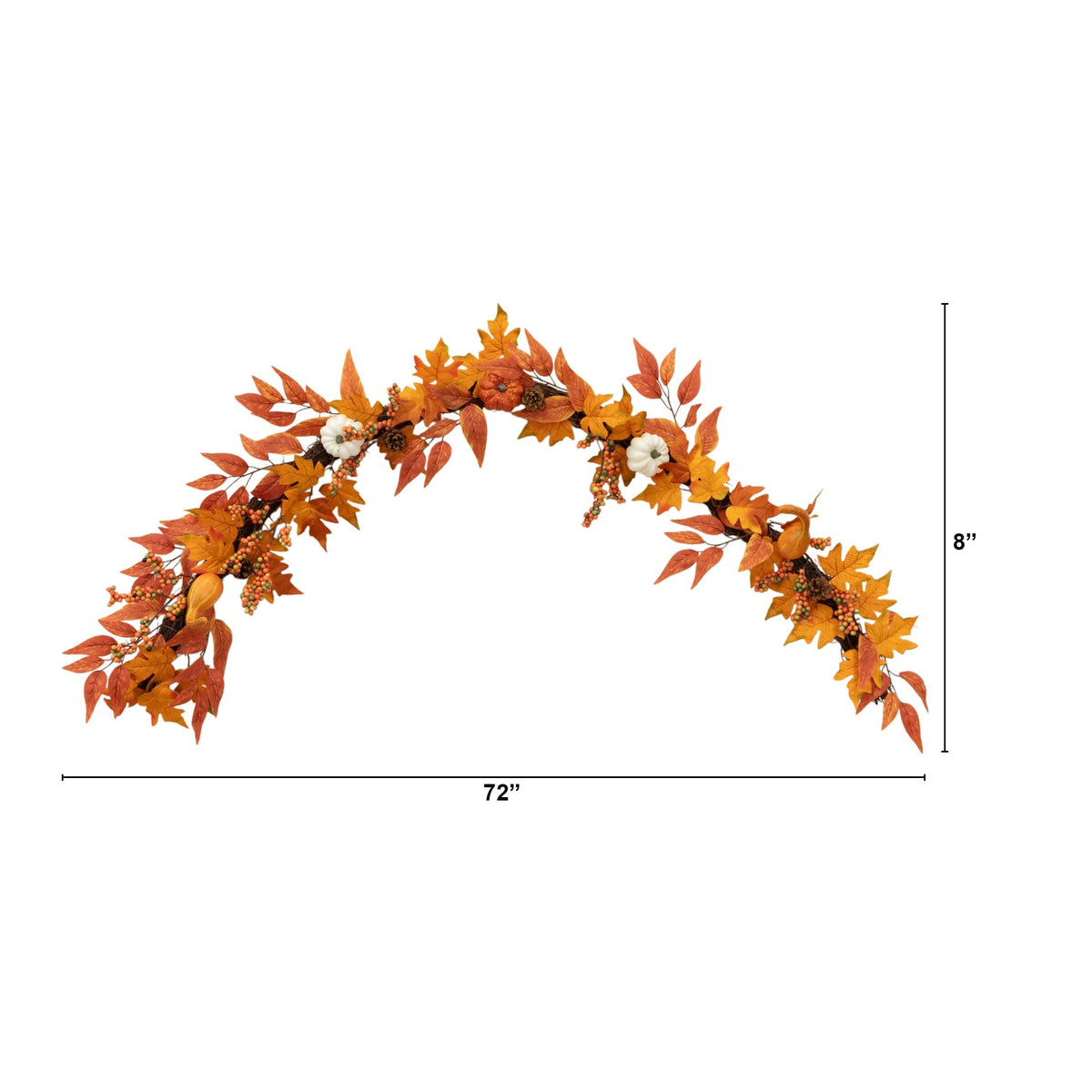 Autumn garland with orange maple leaves, pumpkins, gourds, berries and pinecones on Tampa Home & Garden Store