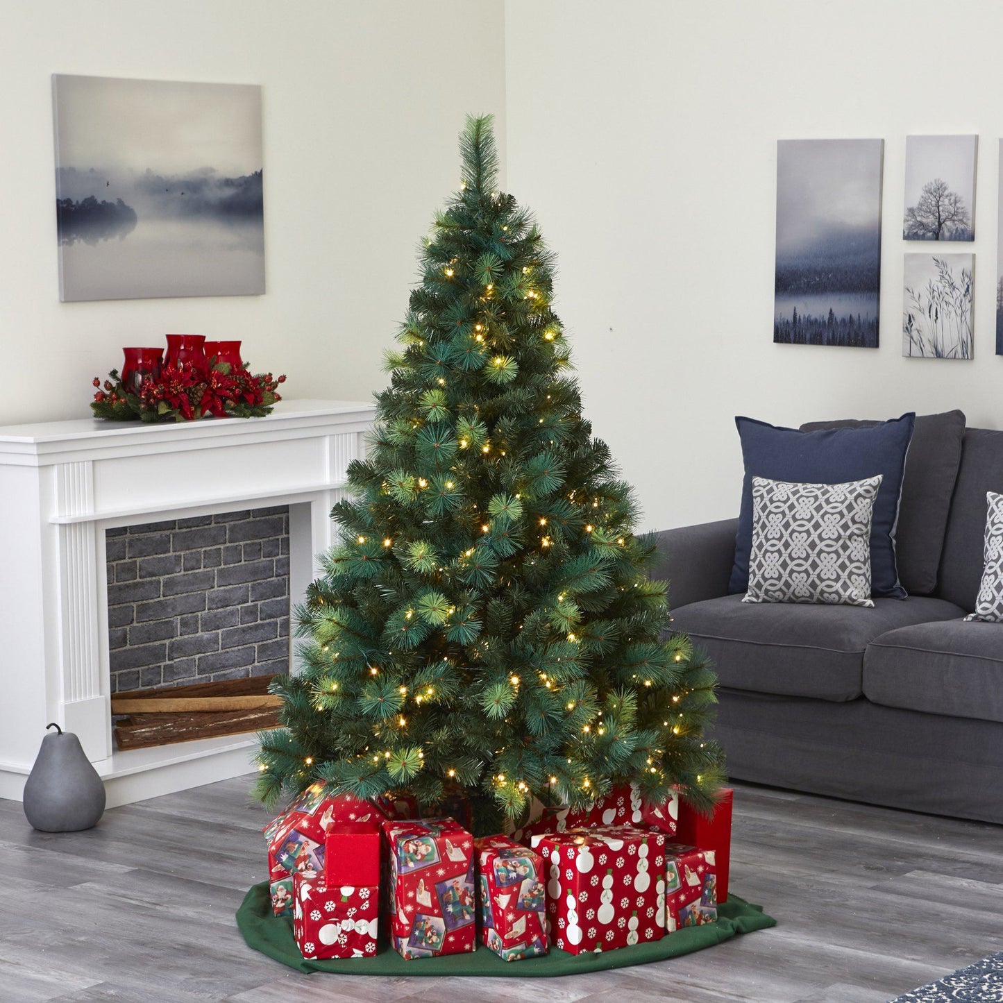 Artificial Christmas tree, 6 ft green Scotch Pine with 250 LED lights, Nearly Natural on Tampa Home & Garden Store