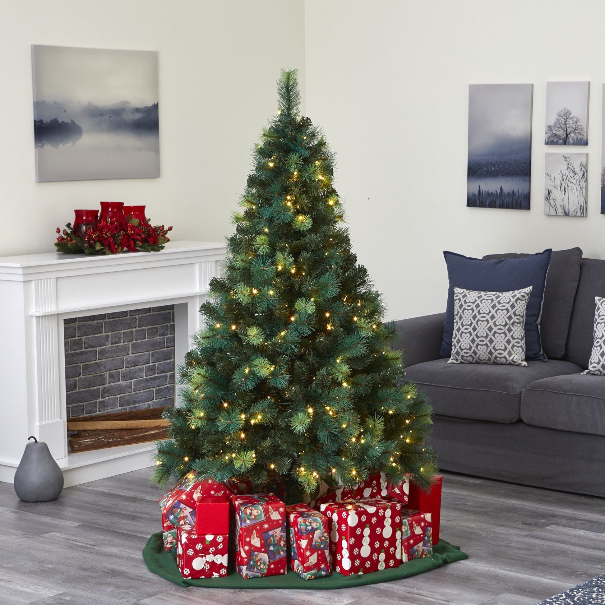 Artificial Christmas tree, 6 ft green Scotch Pine with 250 LED lights, Nearly Natural on Tampa Home & Garden Store
