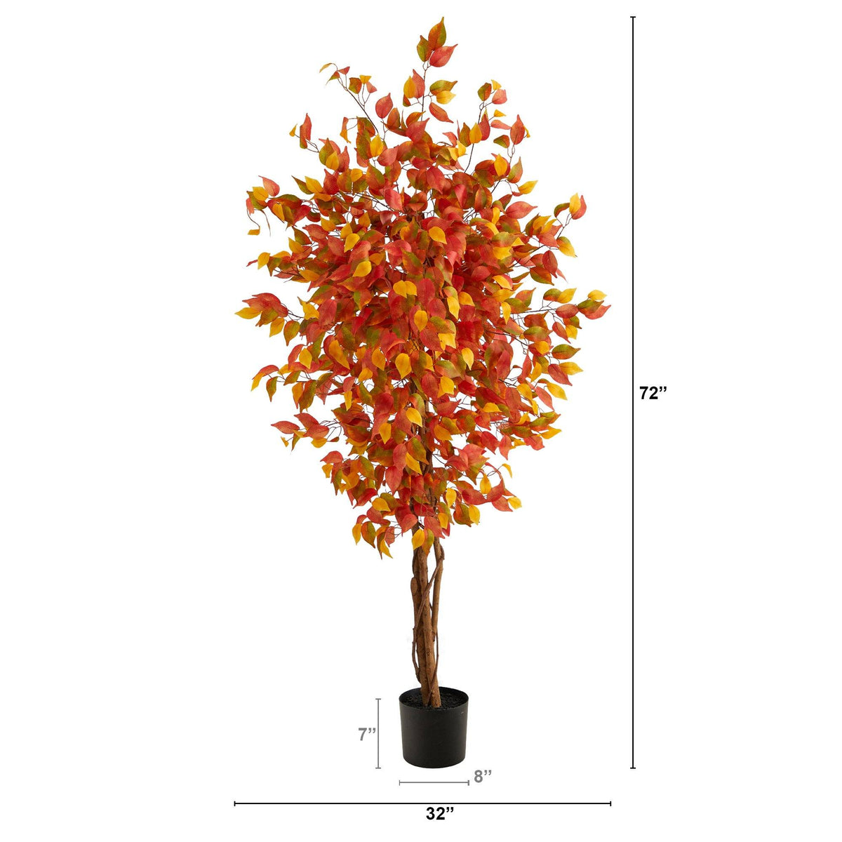 Nearly Natural 6’ Autumn Ficus artificial tree with red/orange/yellow leaves in black planter on Tampa Home & Garden Store