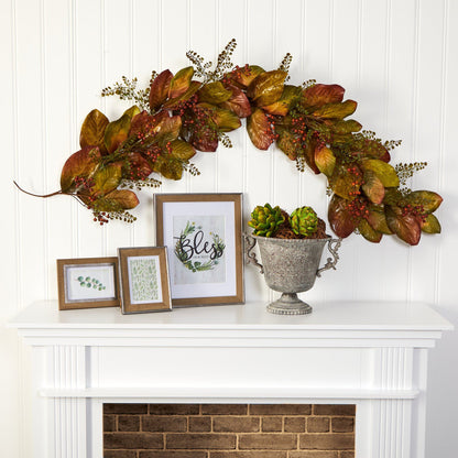 6 Foot Autumn Magnolia Leaf and Berries Garland