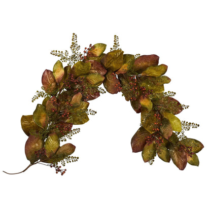 6 Foot Autumn Magnolia Leaf and Berries Garland
