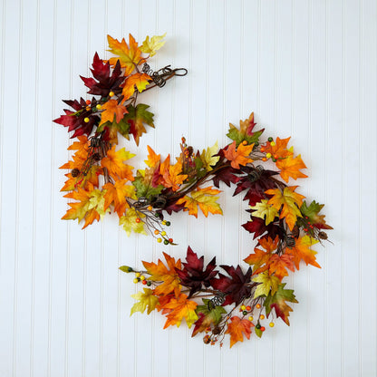 Garland Nearly Natural 6 ft Autumn Maple Leaf and Berry with colorful fall leaves on Tampa Home & Garden Store