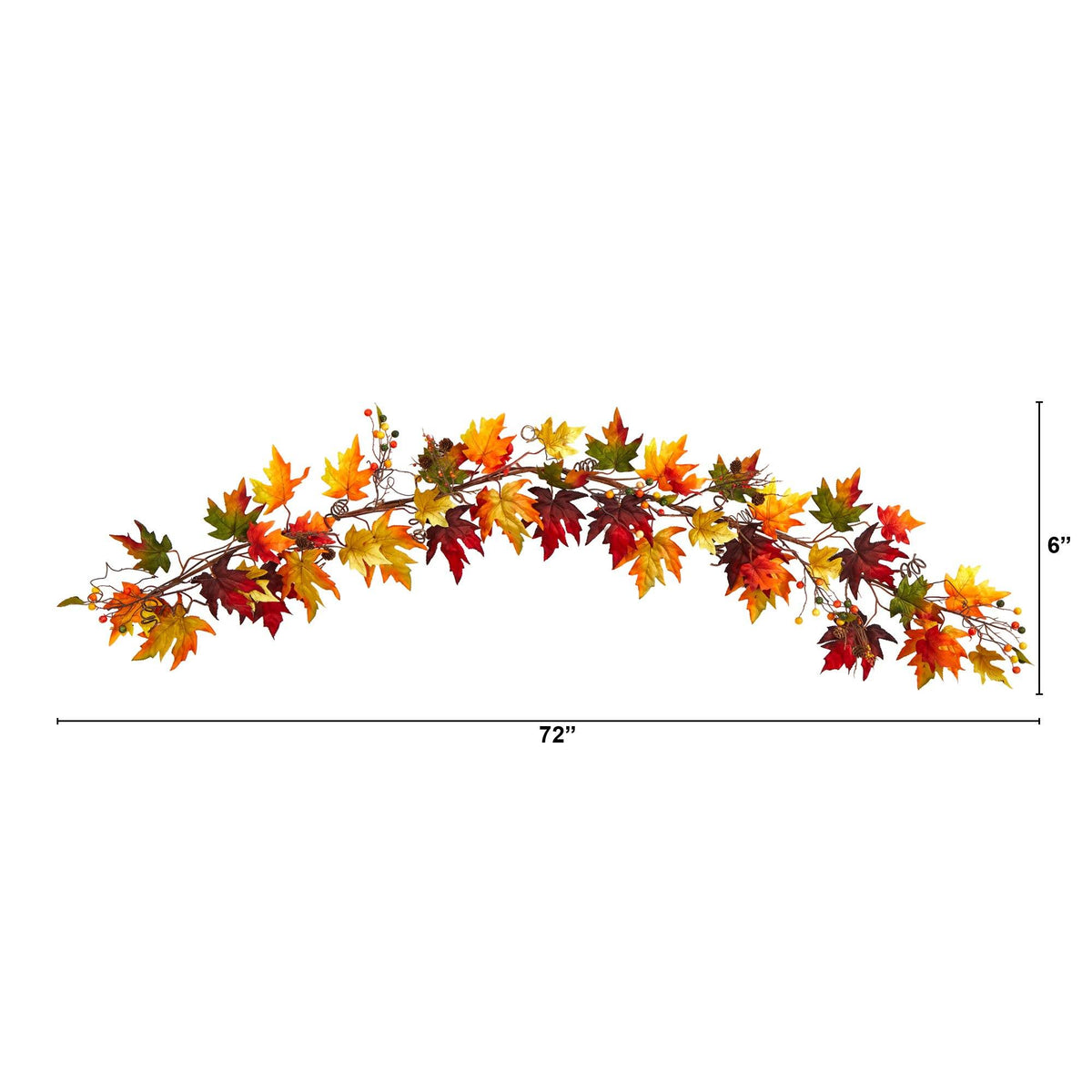 Autumn Maple Leaf and Berry Garland by Nearly Natural, 6 ft colorful fall leaves on Tampa Home & Garden Store