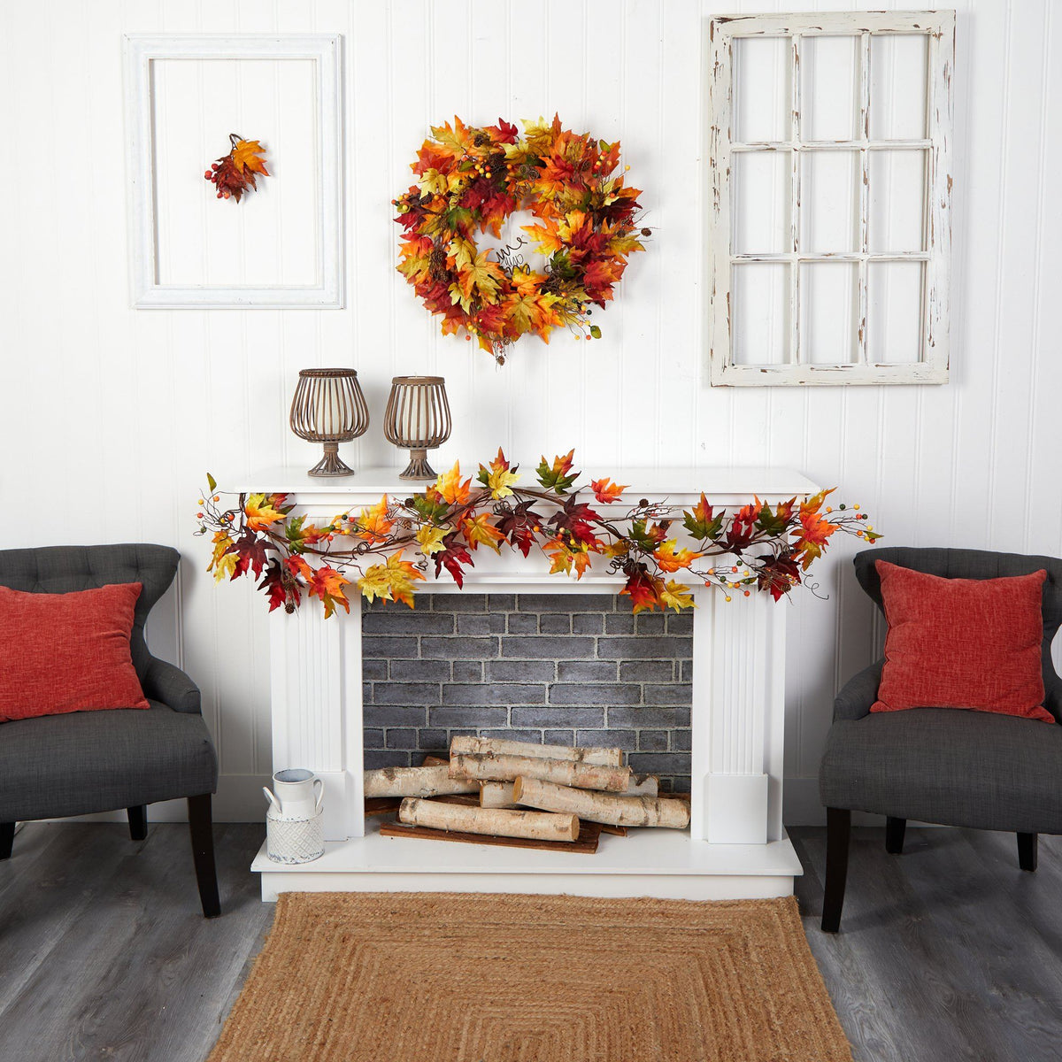 6' Autumn Maple Leaf and Berry Fall Garland by Nearly Natural, autumn leaves and berries on Tampa Home & Garden Store