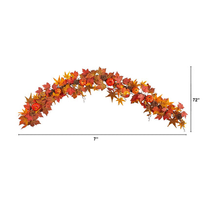 6 ft Nearly Natural Autumn Maple Leaf Garland with pumpkins, gourds and berries on Tampa Home & Garden Store