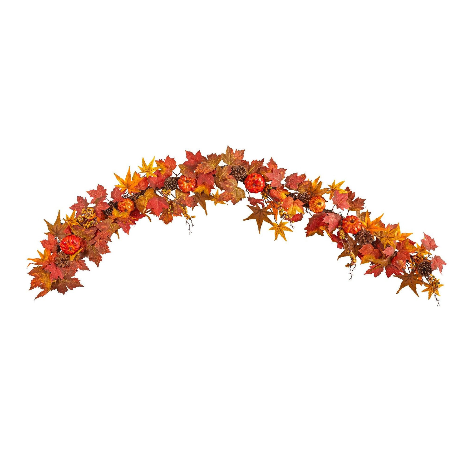 6 ft artificial autumn garland with maple leaves, pumpkins, gourds and berries on Tampa Home & Garden Store