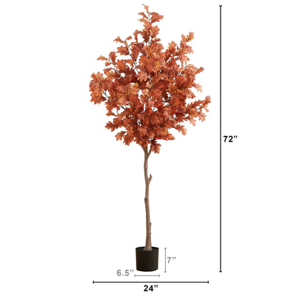 6 ft Autumn Oak artificial tree with orange fall leaves by Nearly Natural on Tampa Home & Garden Store