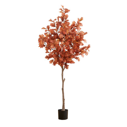 6’ Autumn Oak artificial tree by Nearly Natural in a black pot with orange autumn leaves on Tampa Home & Garden Store